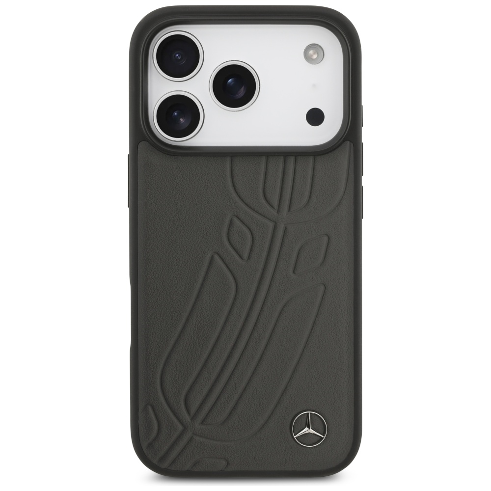 Mercedes Leather Large Laurel Leave MagSafe Case for iPhone 17 Pro - Black and Grayeng
