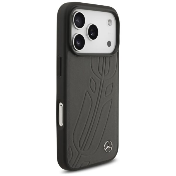 Mercedes Leather Large Laurel Leave MagSafe Case for iPhone 17 Pro - Black and Grayeng