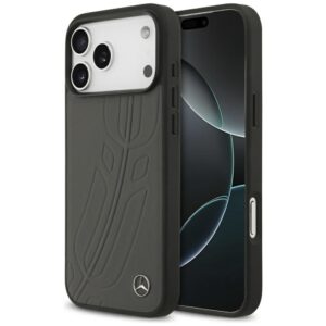 Mercedes Leather Large Laurel Leave MagSafe Case for iPhone 17 Pro Max - Black and Grayeng