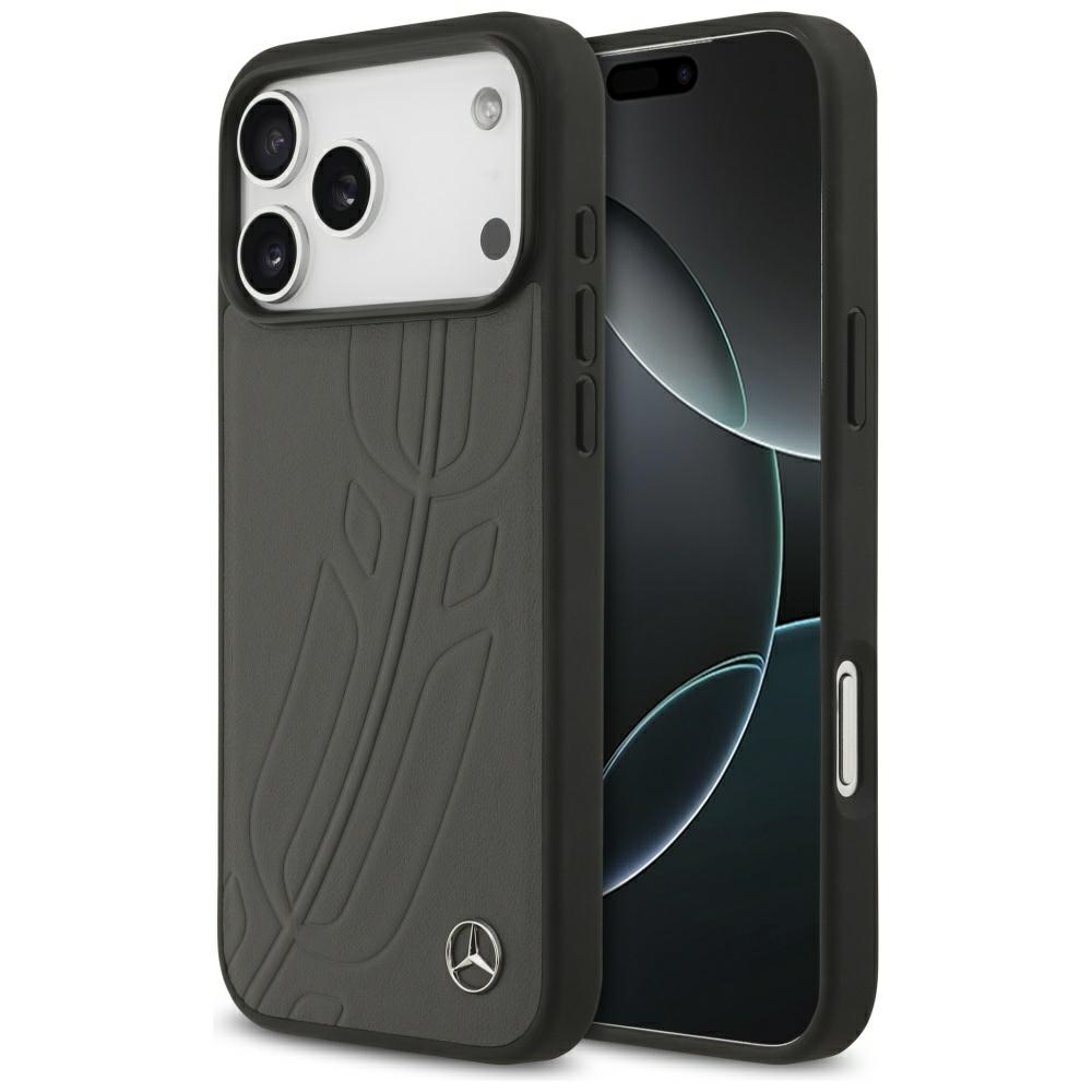 Mercedes Leather Large Laurel Leave MagSafe Case for iPhone 17 Pro Max - Black and Grayeng