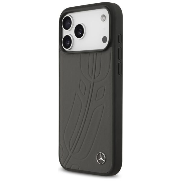 Mercedes Leather Large Laurel Leave MagSafe Case for iPhone 17 Pro Max - Black and Grayeng