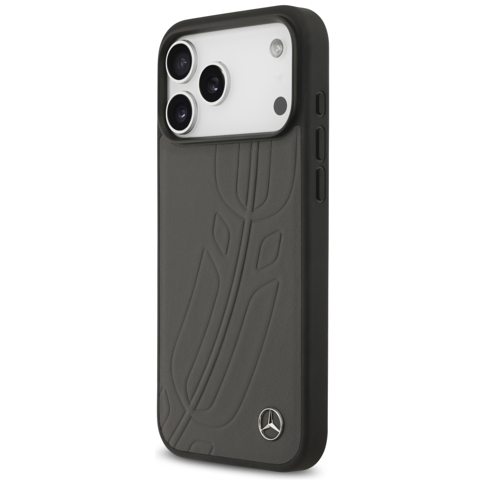 Mercedes Leather Large Laurel Leave MagSafe Case for iPhone 17 Pro Max - Black and Grayeng