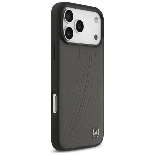 Mercedes Leather Large Laurel Leave MagSafe Case for iPhone 17 Pro Max - Black and Grayeng