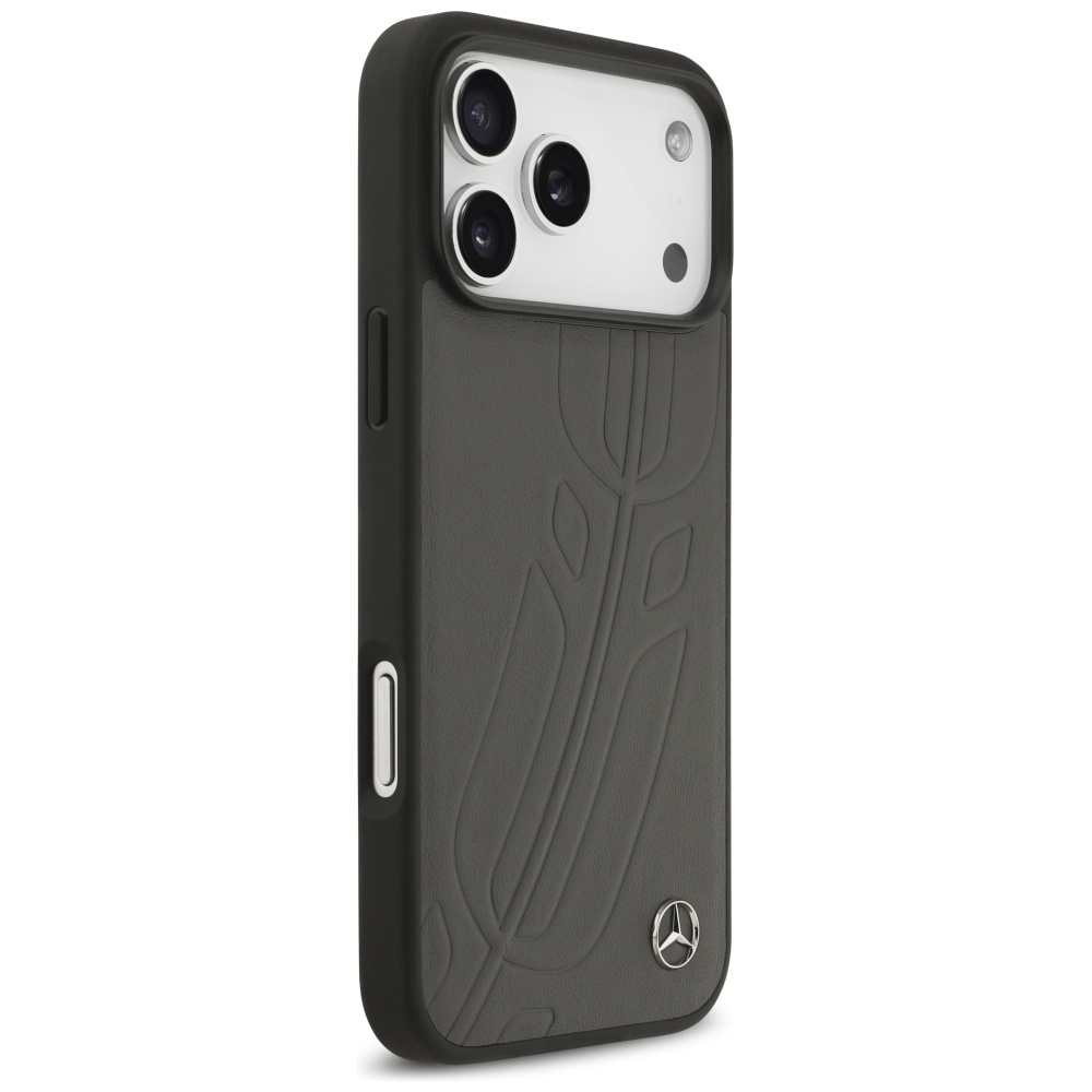 Mercedes Leather Large Laurel Leave MagSafe Case for iPhone 17 Pro Max - Black and Grayeng