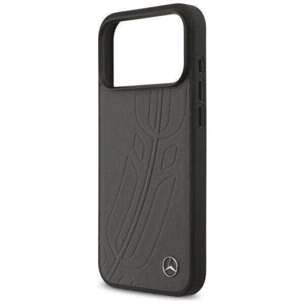 Mercedes Leather Large Laurel Leave MagSafe Case for iPhone 17 Pro Max - Black and Grayeng