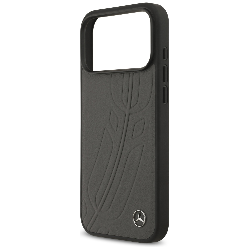 Mercedes Leather Large Laurel Leave MagSafe Case for iPhone 17 Pro Max - Black and Grayeng