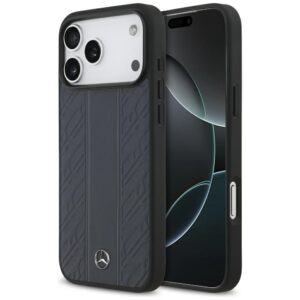 Mercedes Leather Laurel Leaves Stripes MagSafe Case for iPhone 17 Pro Max - Blueeng