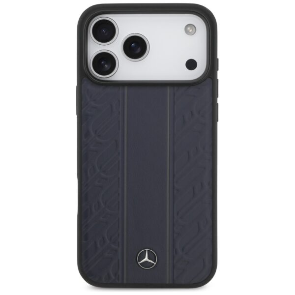 Mercedes Leather Laurel Leaves Stripes MagSafe Case for iPhone 17 Pro Max - Blueeng