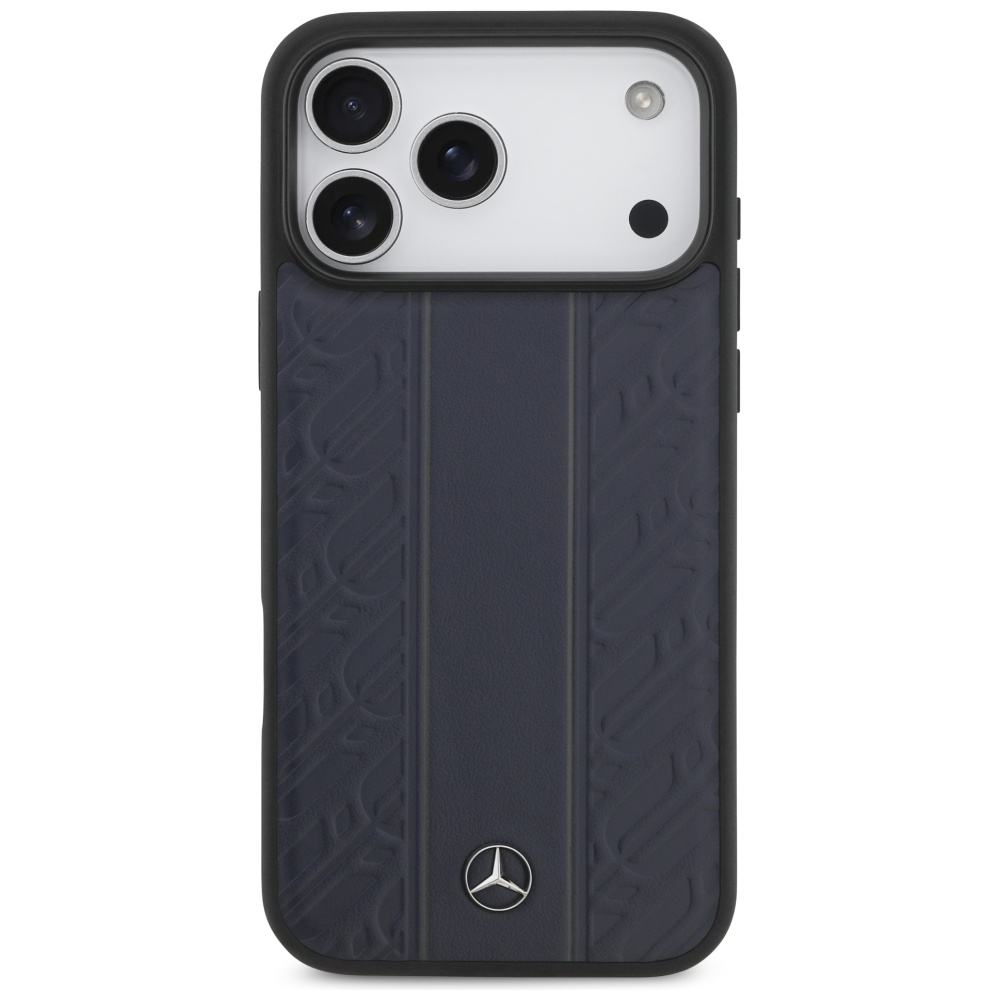 Mercedes Leather Laurel Leaves Stripes MagSafe Case for iPhone 17 Pro Max - Blueeng