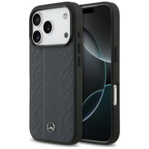 Mercedes Leather Laurel Leaves Stripes MagSafe Case for iPhone 17 Pro - Blueeng