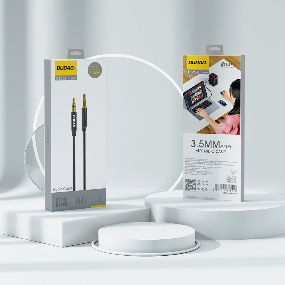 Dudao L12S AUX cable mini jack 3.5mm 1m 3-pole stereo - blackeng