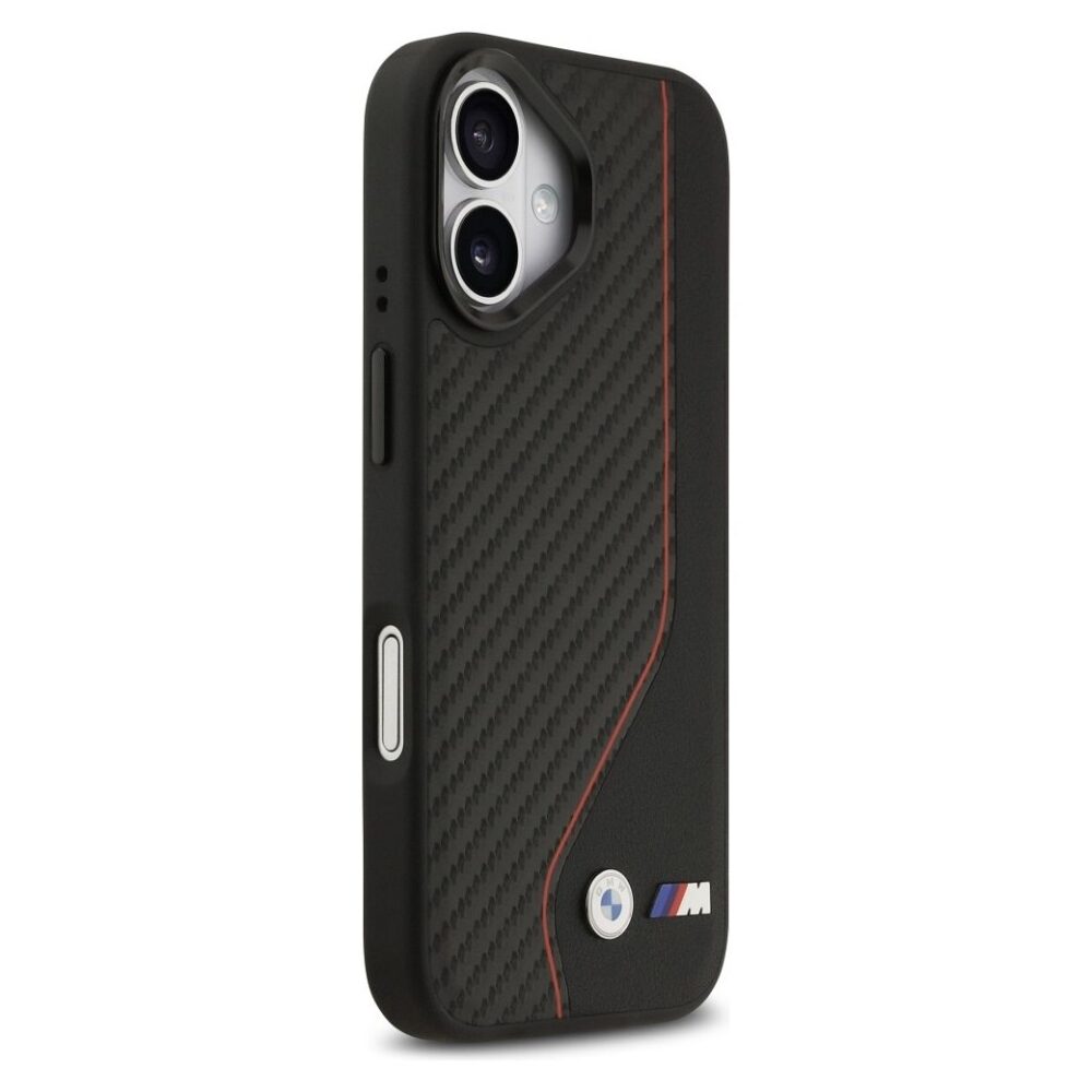 BMW case for IPHONE 17 compatible with MagSafe BMHMP17S25PCCSCKR (PU Carbon Line & Logo) red