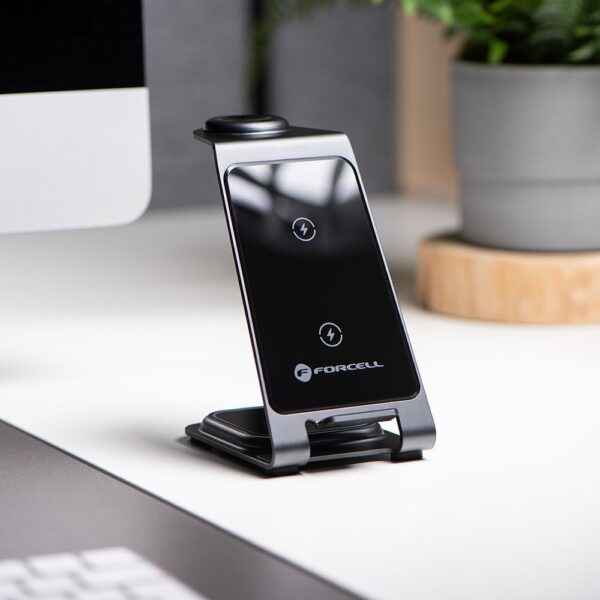 Forcell F-ENERGY Simply Charge 3in1 aluminium compatible with Apple Watch and Samsung Watch grey