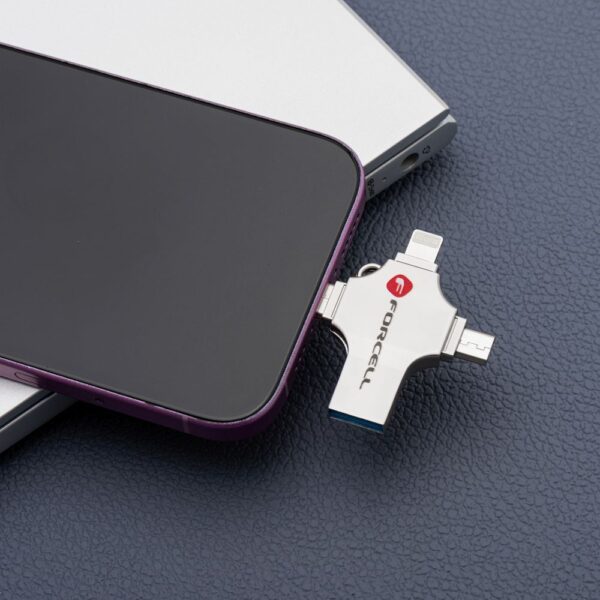 FORCELL F-DATA pendrive Metal Quad 128GB USB3.2 Gen 1 (USB A / Type C / Lightning / Micro USB) silver