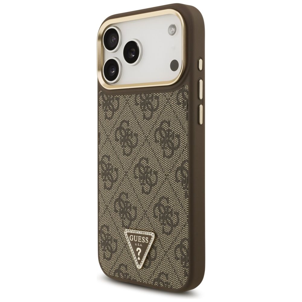 1deeddc099cc2fdee539a600059463b6 GUESS case for IPHONE 17 Pro Max compatible with MagSafe GUHMP17XP4G4TCSW (PU W/ Triangle Logo & Big Strap Metal Buttons) brown