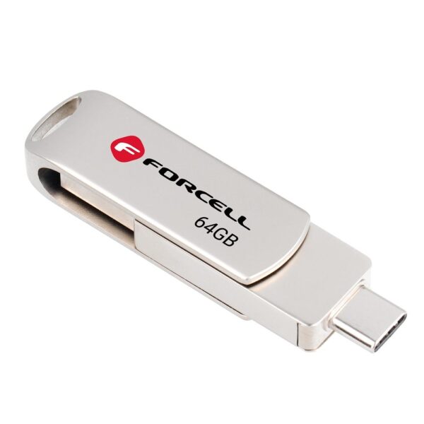 FORCELL F-DATA pendrive Metal Duo 64GB USB3.2 Gen 1 (USB A / Type C) silver