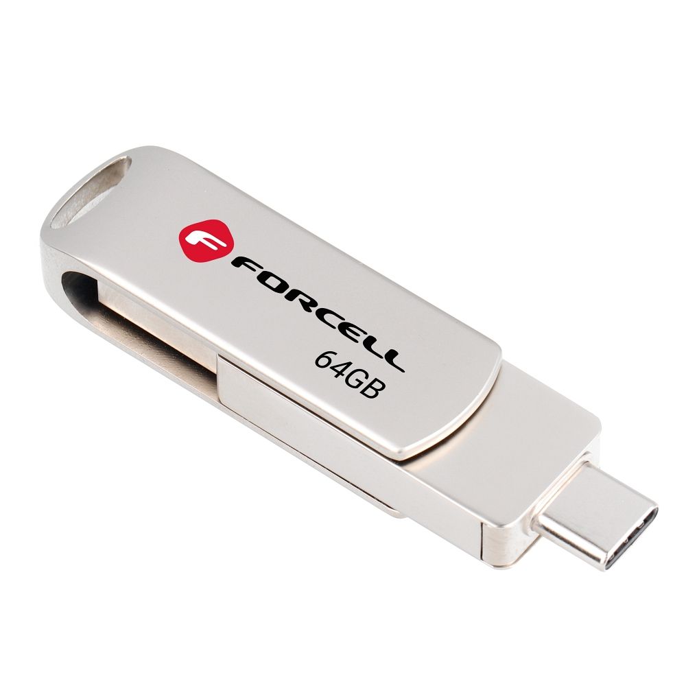 FORCELL F-DATA pendrive Metal Duo 64GB USB3.2 Gen 1 (USB A / Type C) silver