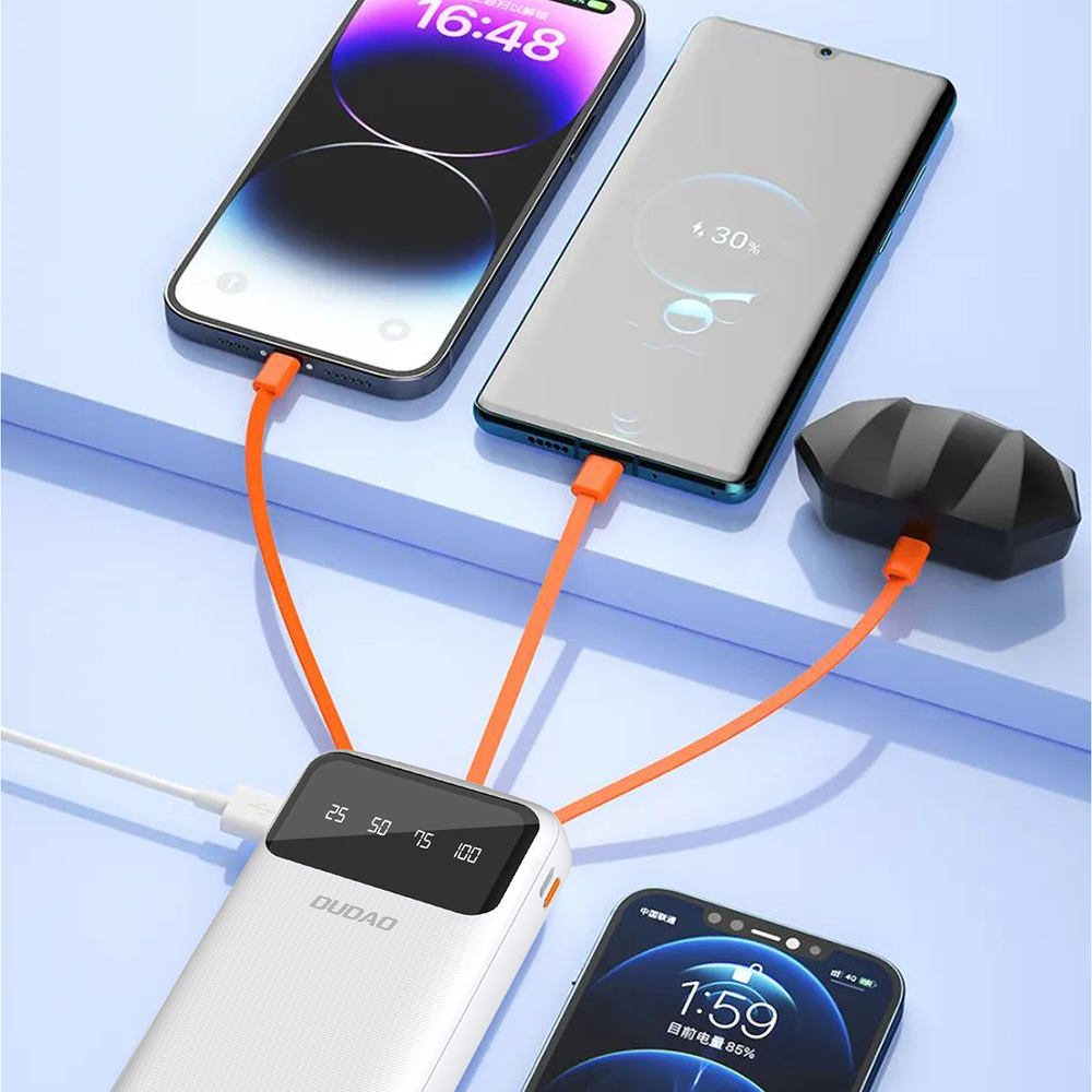 Dudao capacious powerbank with 3 built-in cables 20000mAh USB Type C + micro USB + Lightning white (Dudao K6Pro +)eng