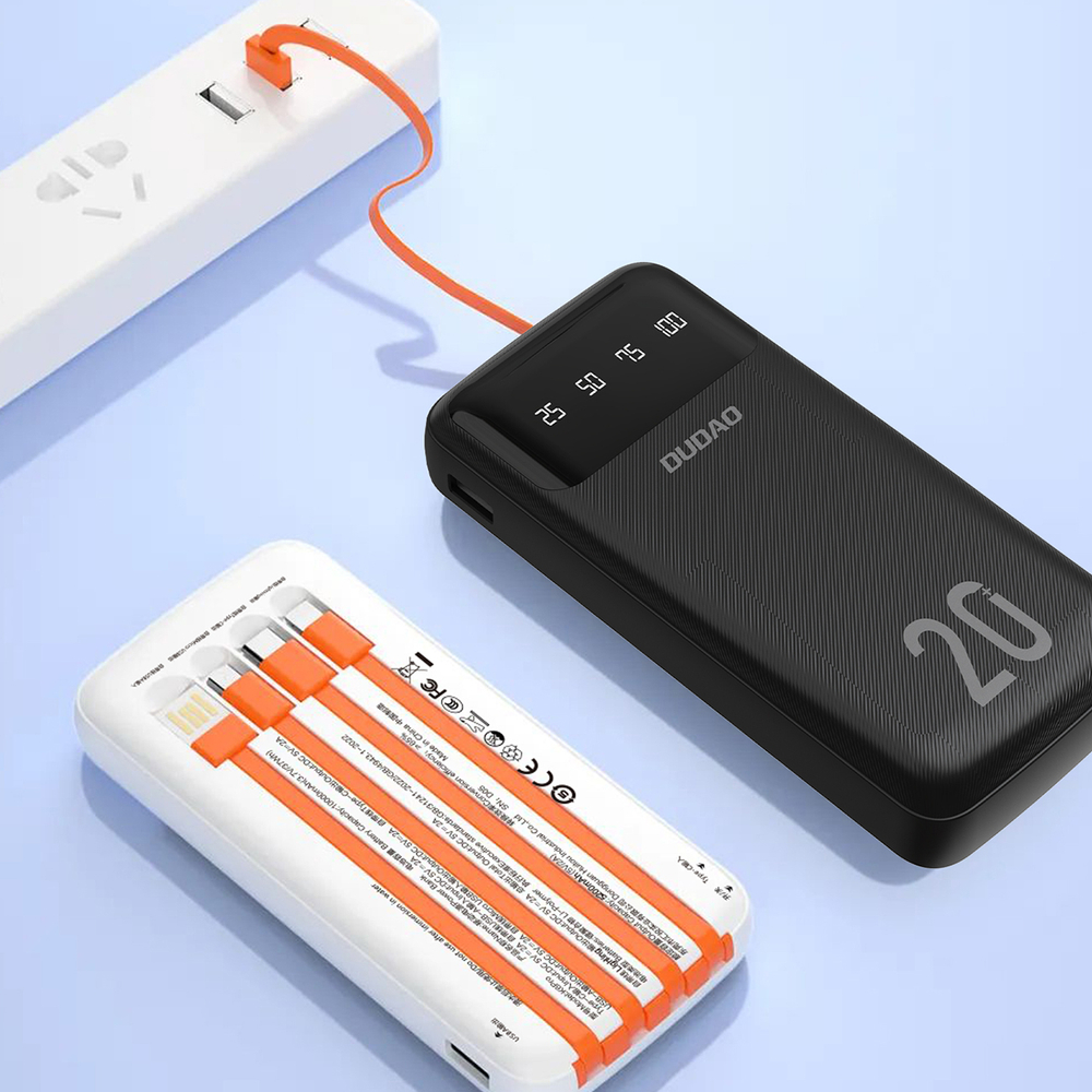 Dudao capacious powerbank with 3 built-in cables 20000mAh USB Type C + micro USB + Lightning white (Dudao K6Pro +)eng