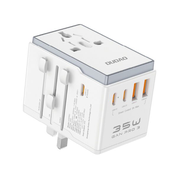 Dudao A35Pro 35W EU / UK / AUS / US / JP travel adapter 3x USB-C 2x USB-A - whiteeng