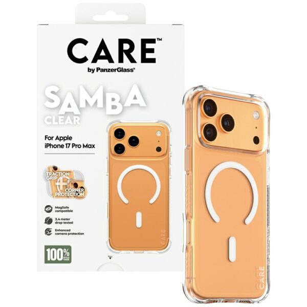 CARE by PanzerGlass Fashionable Samba Case w. White MagSafe for iPhone 17 Pro Max - Transparenteng