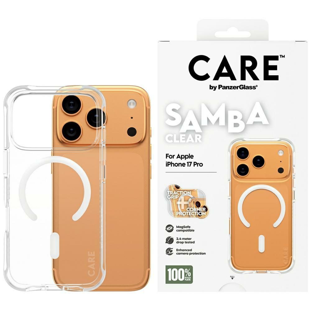 CARE by PanzerGlass Fashionable Samba Case w. White MagSafe for iPhone 17 Pro - Transparenteng