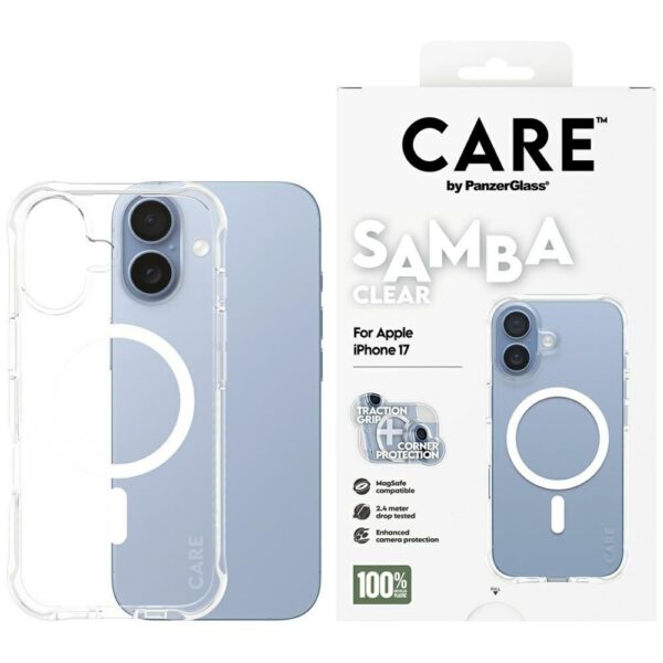 CARE by PanzerGlass Fashionable Samba Case w. White MagSafe for iPhone 17 - Transparenteng
