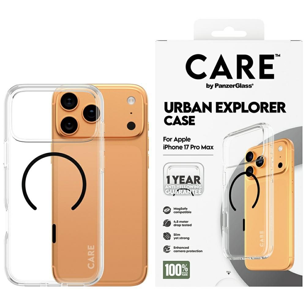 200682_1 CARE by PanzerGlass Flagship Urban Explorer Case w. Black MagSafe for iPhone 17 Pro Max - Transparenteng
