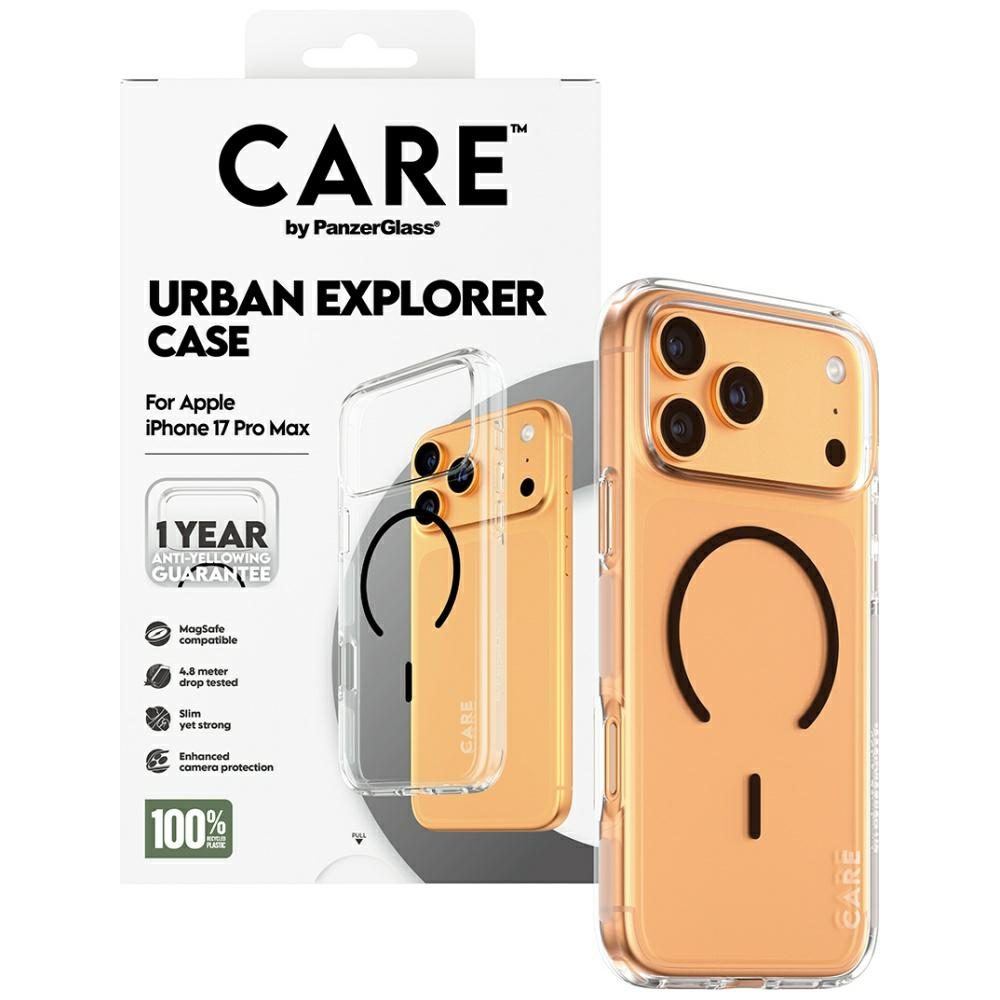200682_4 CARE by PanzerGlass Flagship Urban Explorer Case w. Black MagSafe for iPhone 17 Pro Max - Transparenteng