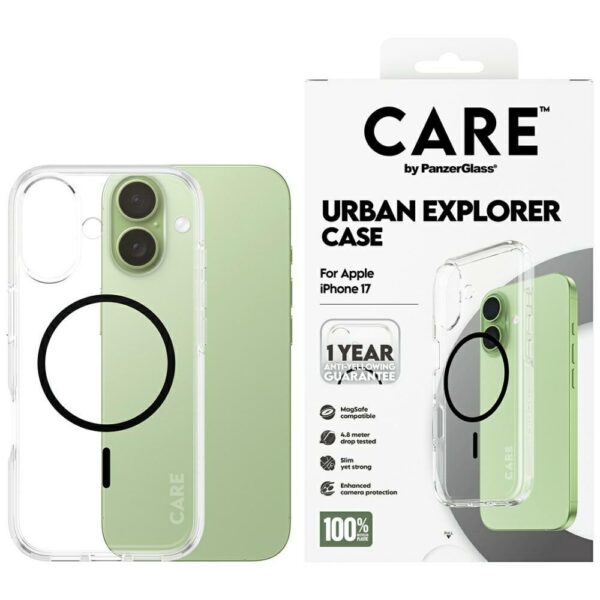 CARE by PanzerGlass Flagship Urban Explorer Case w. Black MagSafe for iPhone 17 - Transparenteng