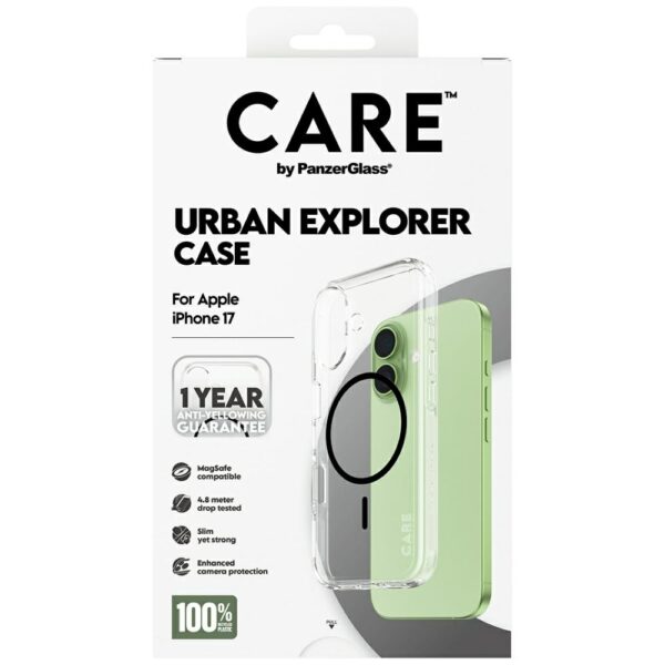 CARE by PanzerGlass Flagship Urban Explorer Case w. Black MagSafe for iPhone 17 - Transparenteng