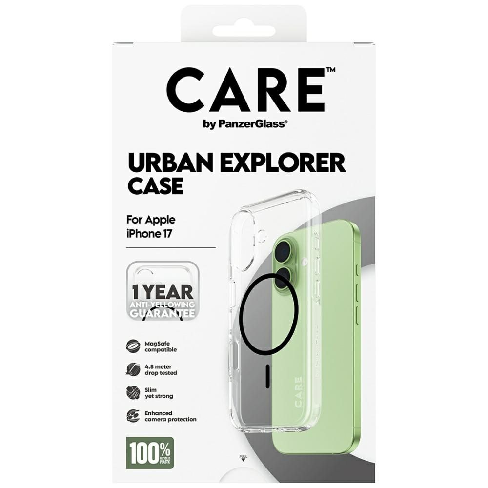 CARE by PanzerGlass Flagship Urban Explorer Case w. Black MagSafe for iPhone 17 - Transparenteng