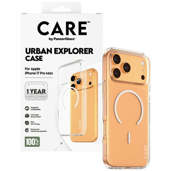 CARE by PanzerGlass Flagship Urban Explorer Case w. White MagSafe for iPhone 17 Pro Max - Transparenteng