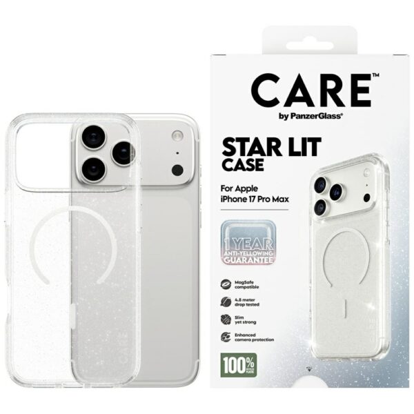 CARE by PanzerGlass Flagship Urban Explorer Case w. White MagSafe for iPhone 17 Pro Max - Clear Glittereng
