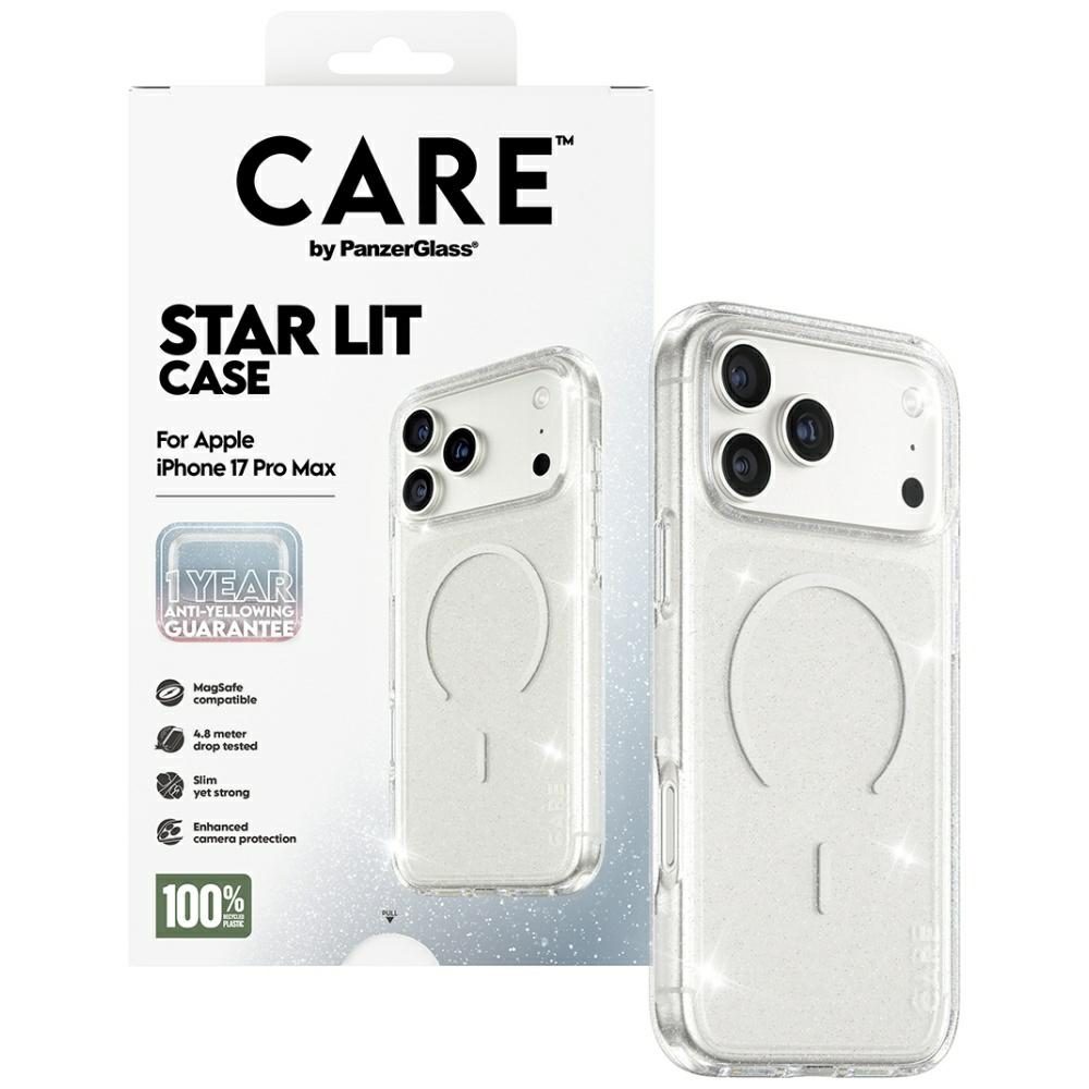 CARE by PanzerGlass Flagship Urban Explorer Case w. White MagSafe for iPhone 17 Pro Max - Clear Glittereng