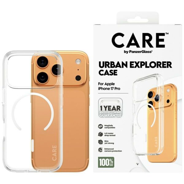200693_1 CARE by PanzerGlass Flagship Urban Explorer Case w. White MagSafe for iPhone 17 Pro - Transparenteng