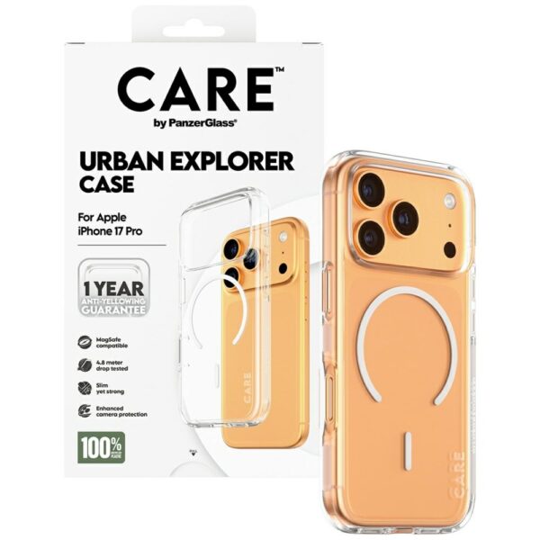 200693_4 CARE by PanzerGlass Flagship Urban Explorer Case w. White MagSafe for iPhone 17 Pro - Transparenteng