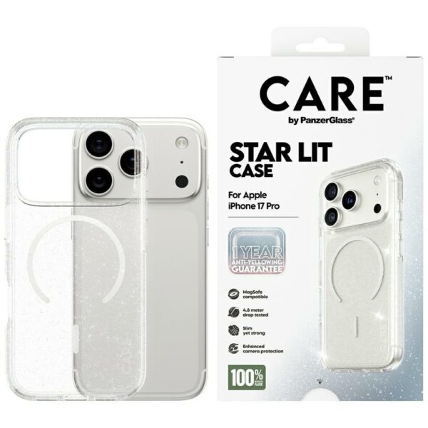 CARE by PanzerGlass Flagship Urban Explorer Case w. White MagSafe for iPhone 17 Pro - Clear Glittereng