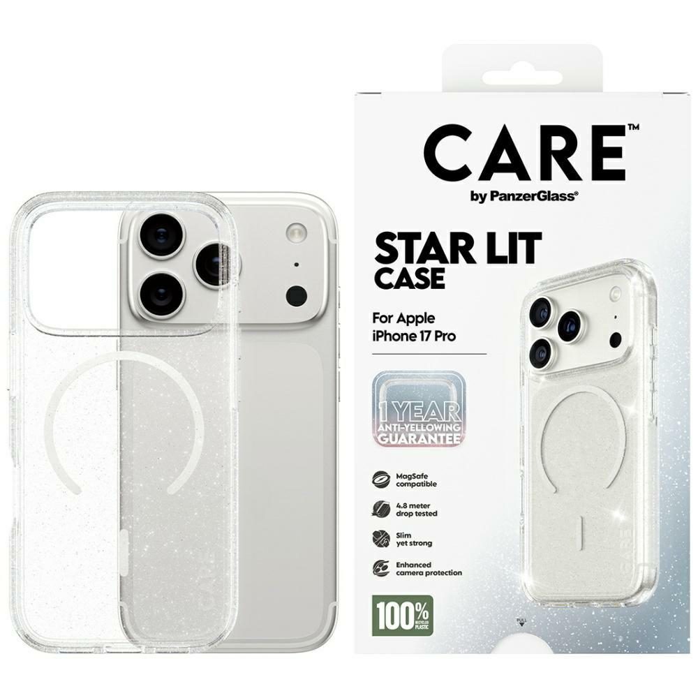 CARE by PanzerGlass Flagship Urban Explorer Case w. White MagSafe for iPhone 17 Pro - Clear Glittereng