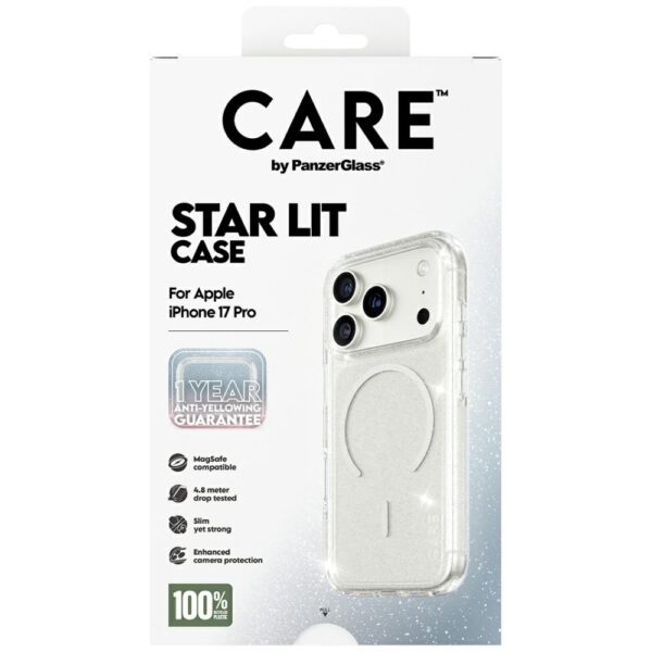 CARE by PanzerGlass Flagship Urban Explorer Case w. White MagSafe for iPhone 17 Pro - Clear Glittereng