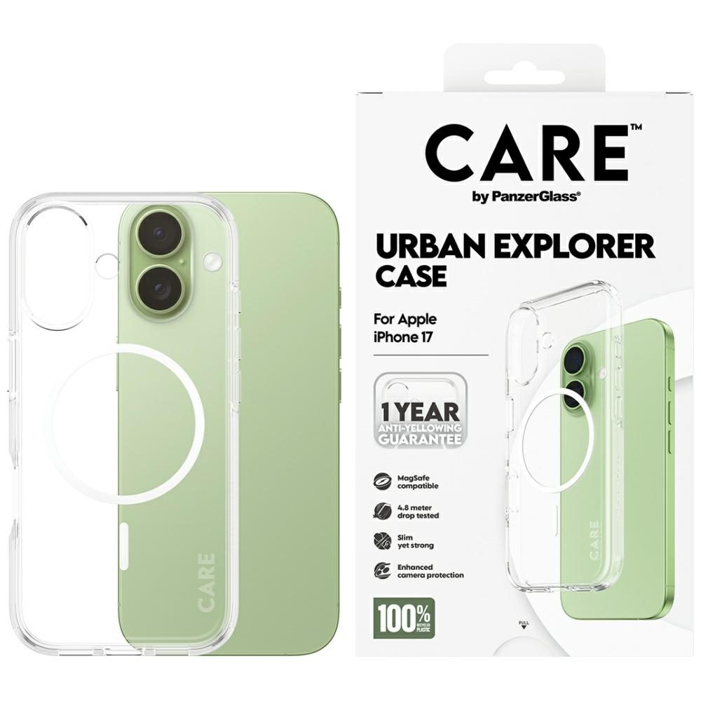 CARE by PanzerGlass Flagship Urban Explorer Case w. White MagSafe for iPhone 17 - Transparenteng
