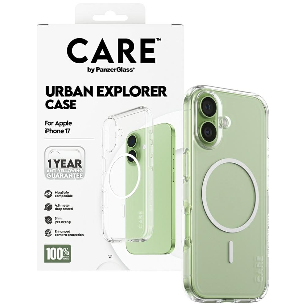 CARE by PanzerGlass Flagship Urban Explorer Case w. White MagSafe for iPhone 17 - Transparenteng