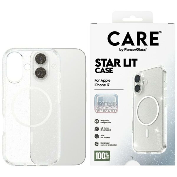 CARE by PanzerGlass Flagship Urban Explorer Case w. White MagSafe for iPhone 17 - Clear Glittereng