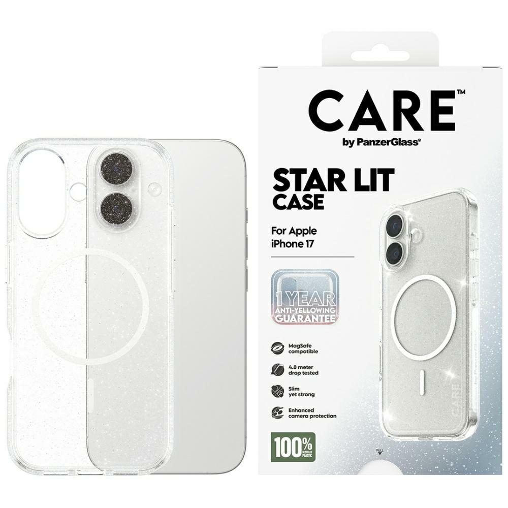 CARE by PanzerGlass Flagship Urban Explorer Case w. White MagSafe for iPhone 17 - Clear Glittereng