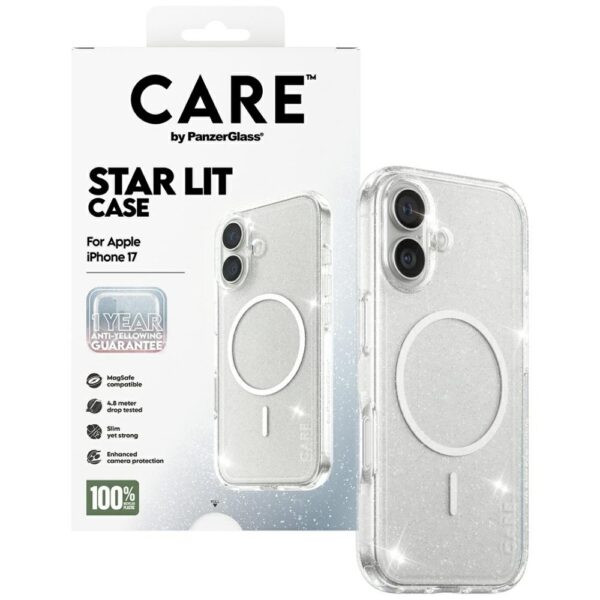 CARE by PanzerGlass Flagship Urban Explorer Case w. White MagSafe for iPhone 17 - Clear Glittereng