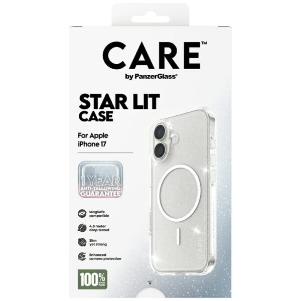 CARE by PanzerGlass Flagship Urban Explorer Case w. White MagSafe for iPhone 17 - Clear Glittereng