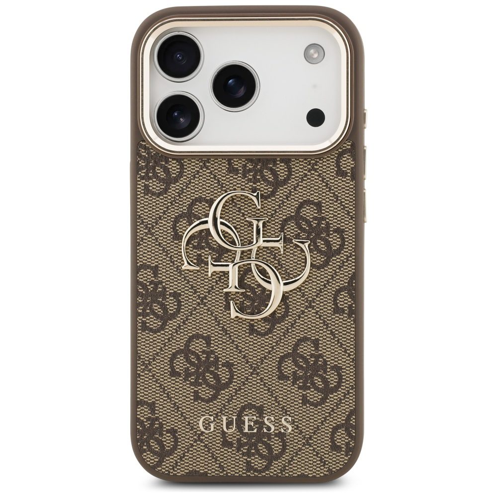 200705_3 Guess 4G Big 4G Classic Logo Case for iPhone 17 Pro Max - Brown and Goldeng