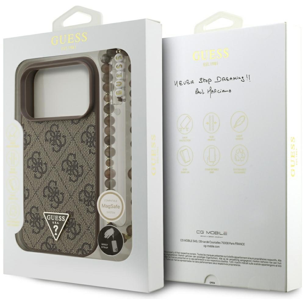 Guess 4G Strap Triangle Logo MagSafe case for iPhone 17 Pro - browneng