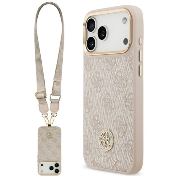 200763_1 Guess 4G Strass Logo & Big Strap Metal Buttons MagSafe Case for iPhone 17 Pro Max - Pinkeng