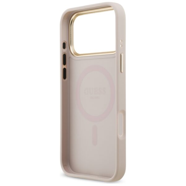 200763_7 Guess 4G Strass Logo & Big Strap Metal Buttons MagSafe Case for iPhone 17 Pro Max - Pinkeng